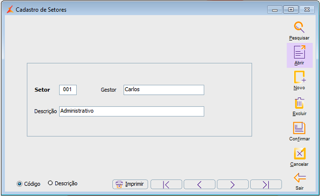 Shopping - Easy Linx > Setor - Plano de Contas > easylinx_cadastro_planocontas_setor1.png