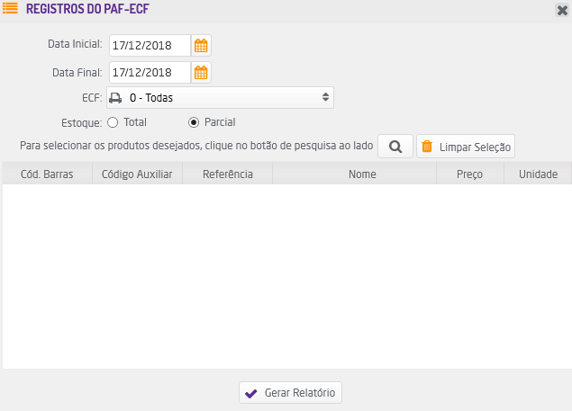 Relatório de Registros de PAF-ECF