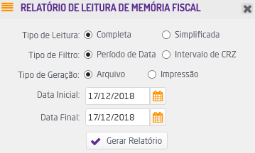 Relatório de Leitura de Memória Fiscal