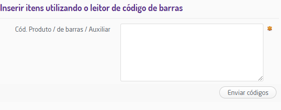 Inserir itens com leitor