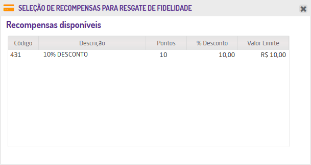 Recompensas disponíveis