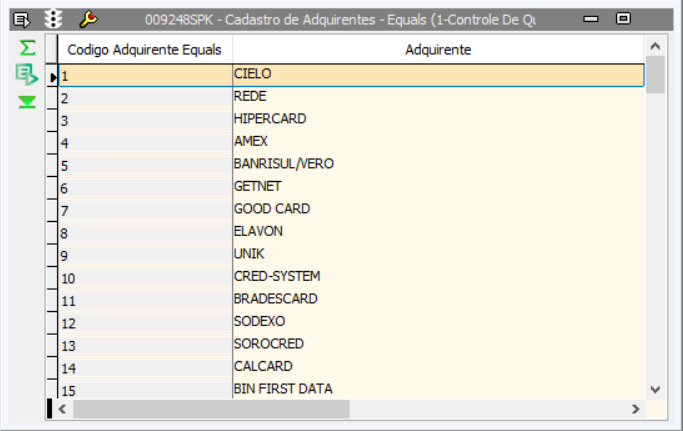 Shopping - Linx > 009248 - Consulta de Adquirentes Equals- Integração Linx ERP e conciliador de cartões Equals > Tela 009248.PNG