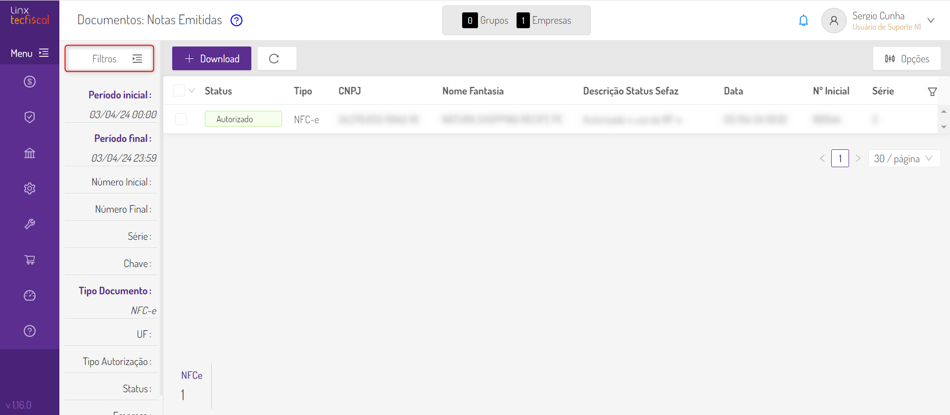 Shopping - Linx Microvix > TecFiscal - Download XML - Como realizar download do XML de uma nota > 2024-04-03_09h57_55.png