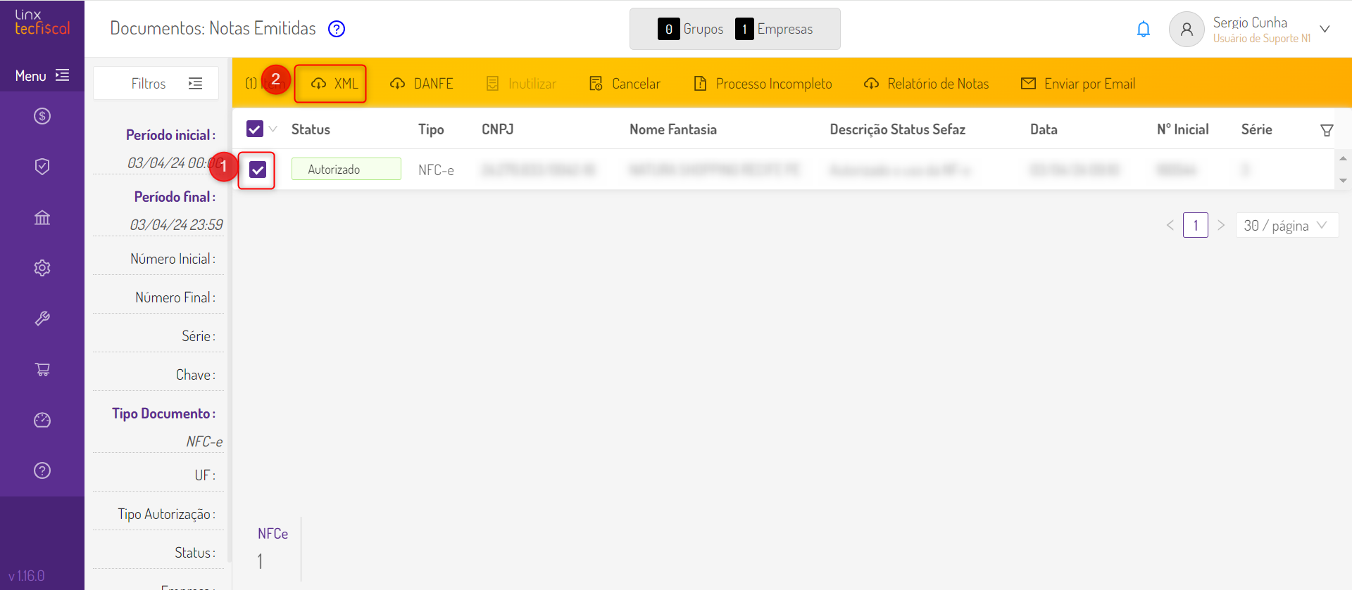 Shopping - Linx Microvix > TecFiscal - Download XML - Como realizar download do XML de uma nota > 2024-04-03_10h02_15.png