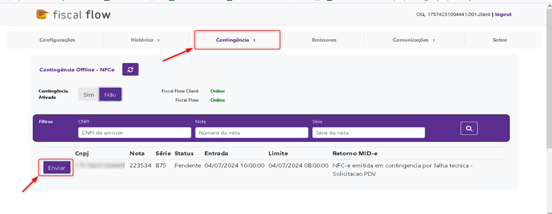 LinxPOS Manager - NFC-e - Enviar uma nota fiscal em contingência no ...