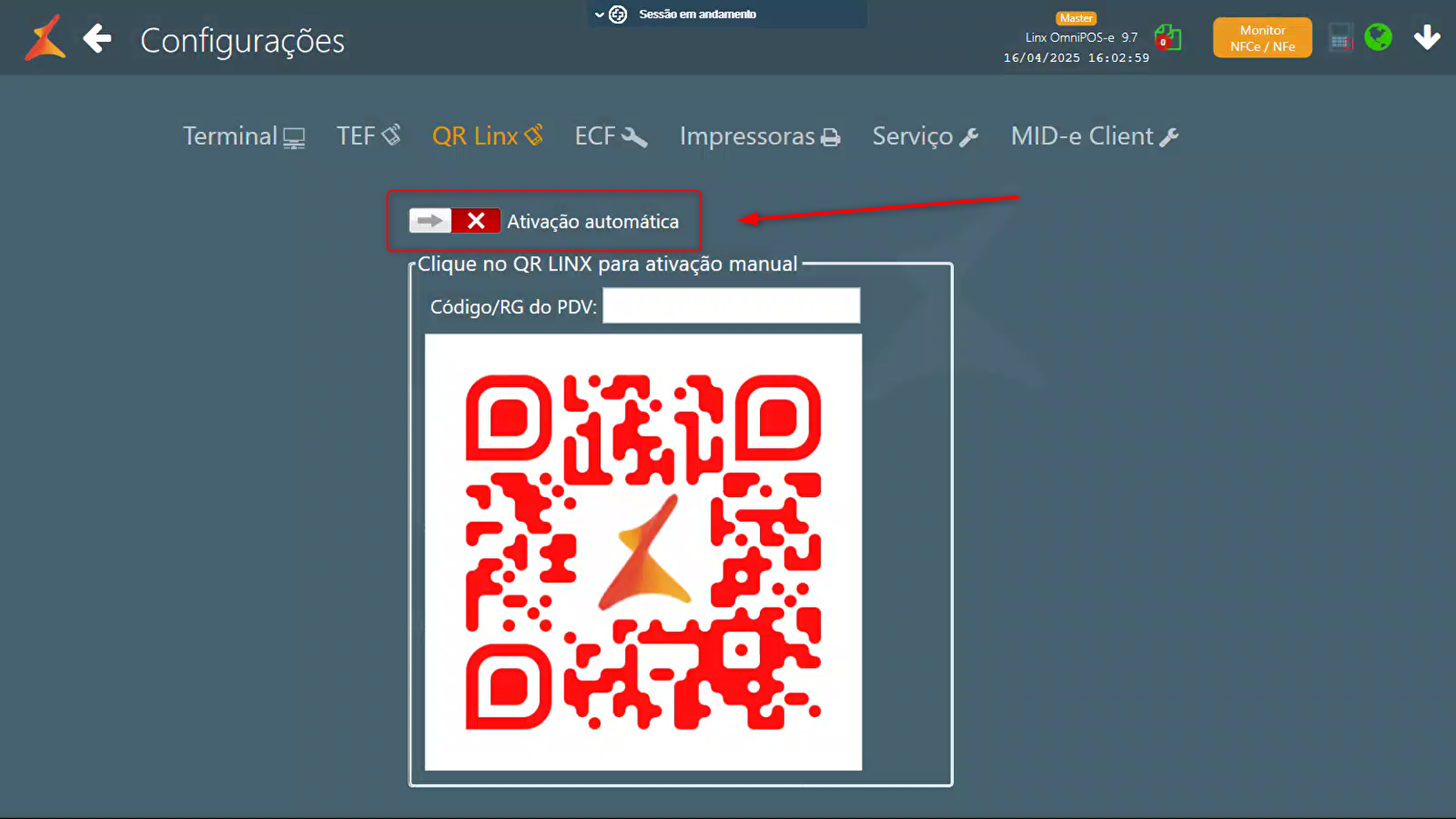 Shopping - Linx UX > Linx OmniPOSe - Configuração - Como ativar o QR Linx em um novo terminal? > image-2025-4-16_16-20-37.png