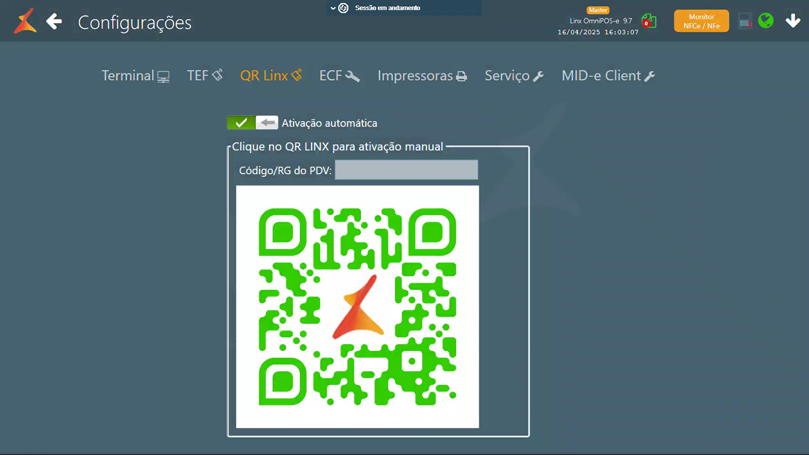 Shopping - Linx UX > Linx OmniPOSe - Configuração - Como ativar o QR Linx em um novo terminal? > image-2025-4-16_16-21-2.png