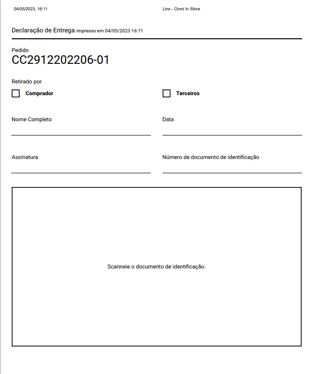 Figura 2: Etiqueta para declaração de retirada padrão