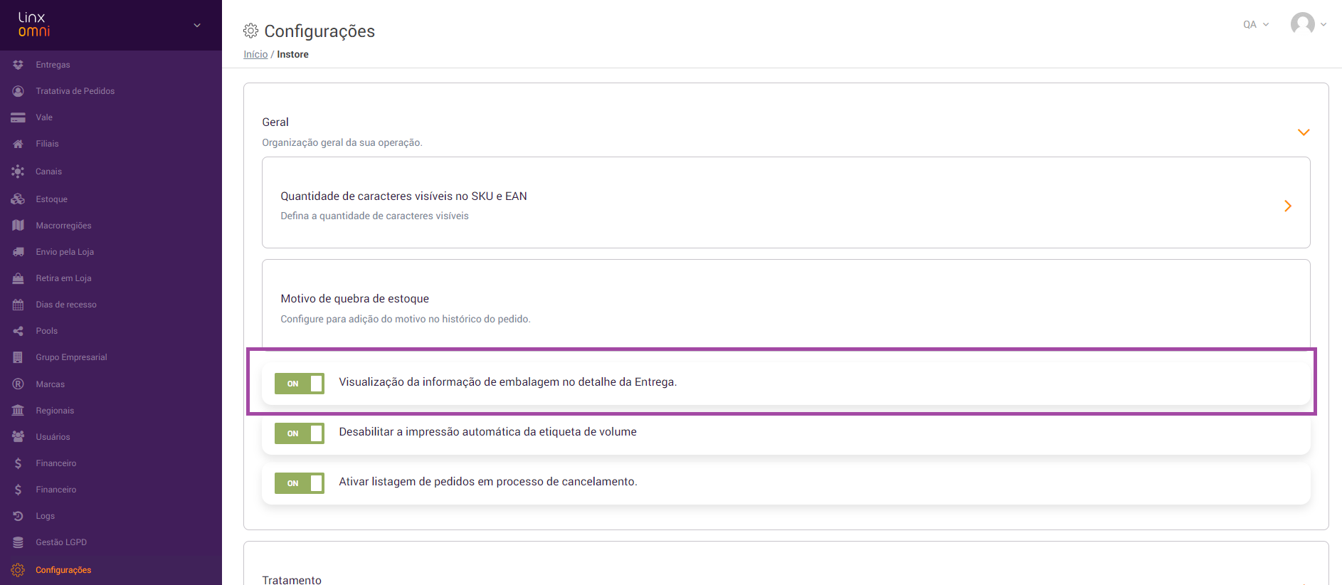 Habilitar informação de embalagem de presente no Cockpit Habilitar informação de embalagem de presente no Cockpit
