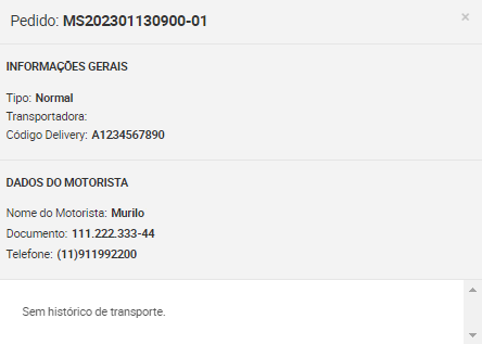 Tela de Rastreio dos volumes apresenta as informações detalhadas do pedido de Delivery Tela de Rastreio dos volumes apresenta as informações detalhadas do pedido de Delivery