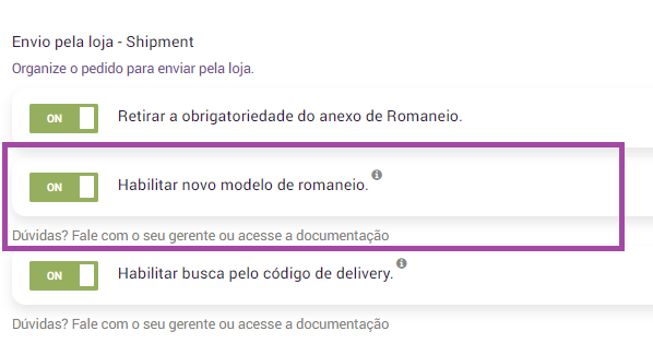 Cockpit - Habilitar novo modelo de romaneio Cockpit - Habilitar novo modelo de romaneio